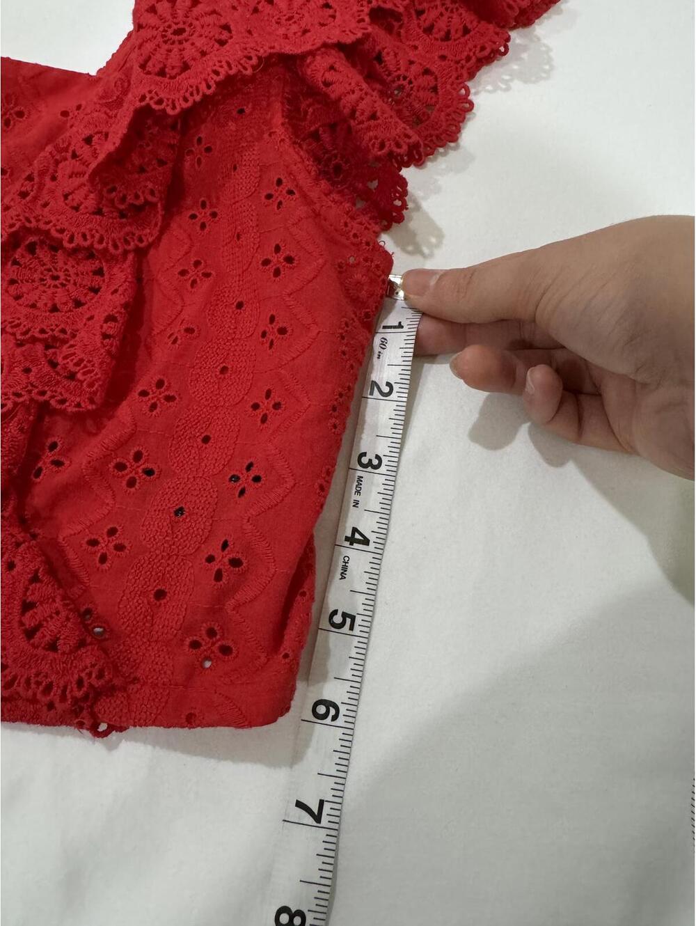 Altar'd State Red Eyelet Embroidered Coquette Cottagecore Ruffle Crop Top Medium - Picture 6 of 7